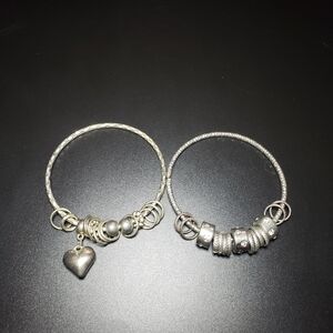 silver tone bangle charm bracelets bundle lot of 2